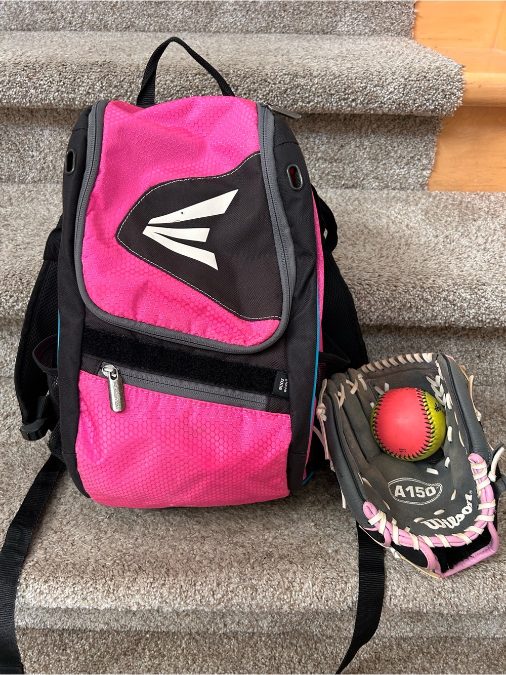 Girls Softball Gear. Easton backpack. Wilson 10.5” Glove. Ball.